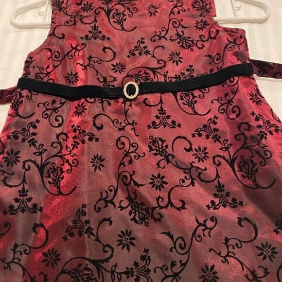 Sleeveless Dress Burgundy Red Black Flowers Pullover Buttons Size 7 - Picture 2 of 9